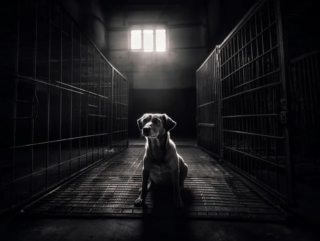 A dog standing in shelter home looking for potential parents