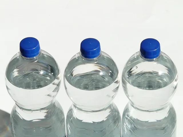 Transparent glass bottles filled with hydrogen peroxide